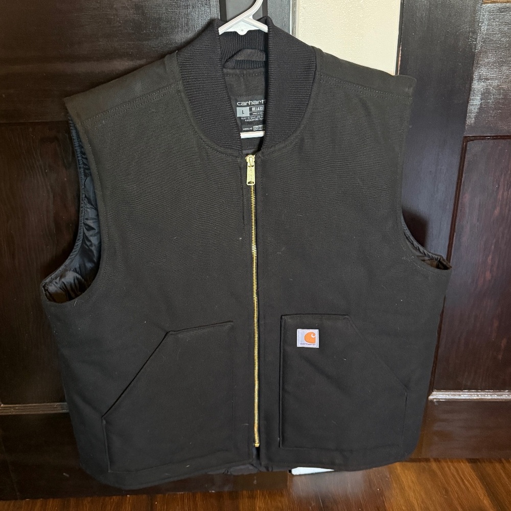 RELAXED FIT FIRM DUCK INSULATED RIB COLLAR VEST - Size Large